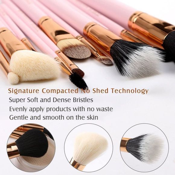 Zoreya Makeup Brush Set 12pcs Pink Synthetic Makeup Brushes Travel Set - Picture 3 of 6